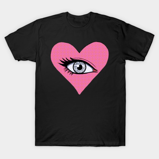 Glitter Eye In Pink Love Heart T-Shirt by ROLLIE MC SCROLLIE